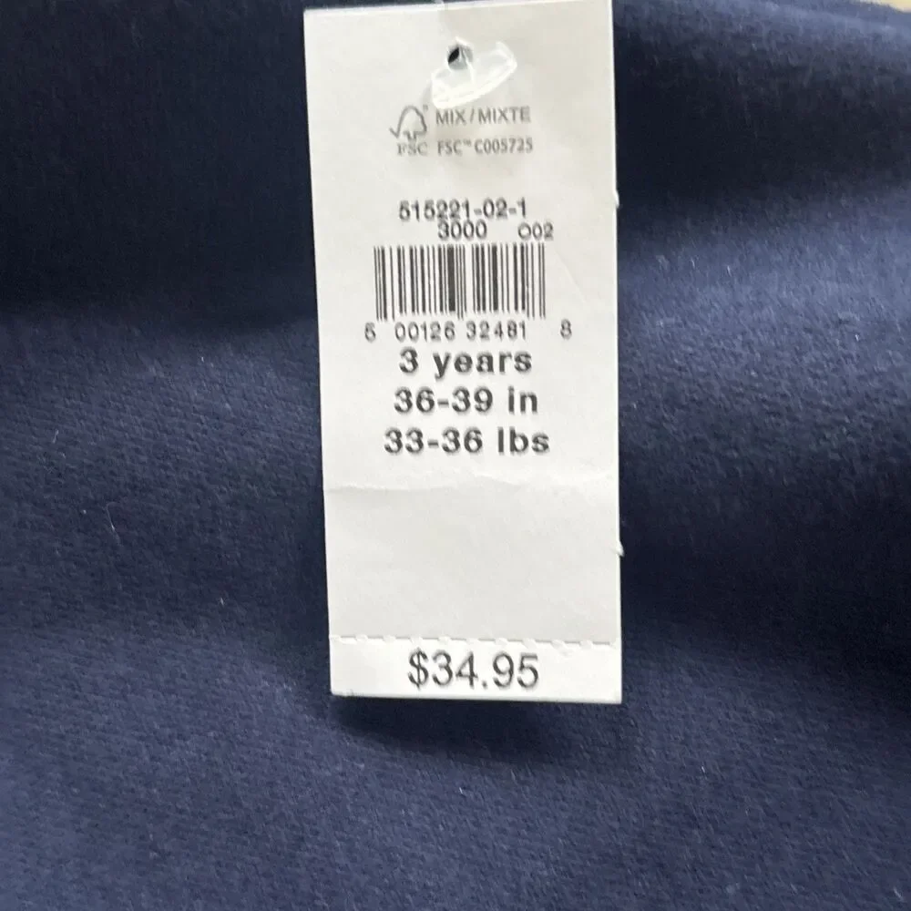 NWT Baby Gap Teddy Bear 1/4 Zip Blue Jacket Cotton Preppy Coastal Size 3T